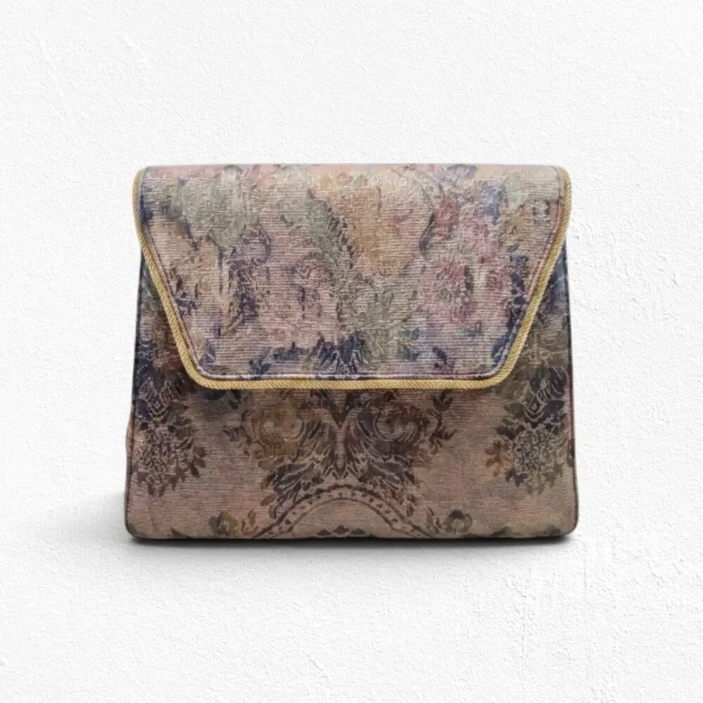 Vintage 80s Metallic Floral Tapestry Envelope Clutch Timothy Hitsman Spain Purse